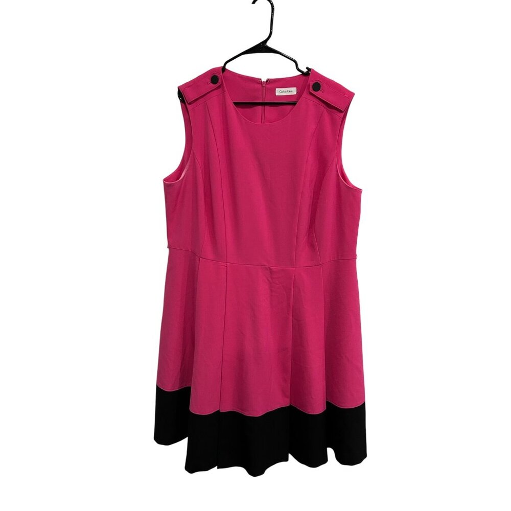 Calvin Klein Pink Black Sleeveless Fit  Flare Dress  Button Details